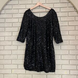 LC Lauren Conrad 3/4 Sleeve Black Sequin Dress Size Large